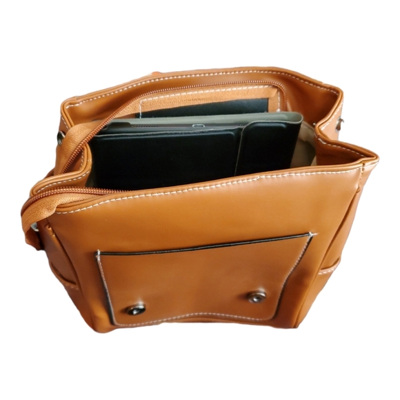 Cognac Brown Crossbody Backpack - Picture 9 of 12